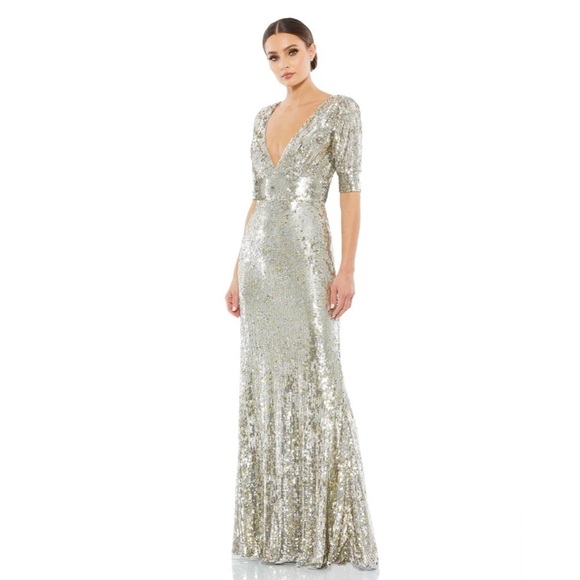 Mac Duggal 4707 NWT SEQUINED SHORT SLEEVE EVENING GOWN - Picture 1 of 6